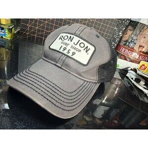 Ron Jon Surf Shop 1959 Trucker Hat Gray Black Mesh Snapback Patch Cap Distressed